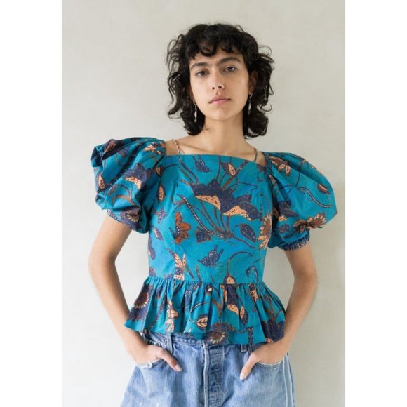 NWOT ULLA JOHNSON Carlotta Blouse in Lagoon U112 - Picture 2 of 12